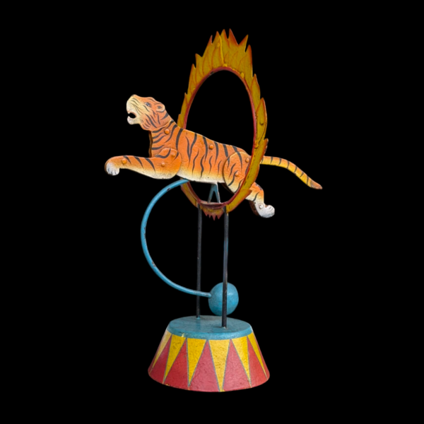 Vintage Mechanical Circus Tiger Toy – Hand-Painted Leaping Tiger