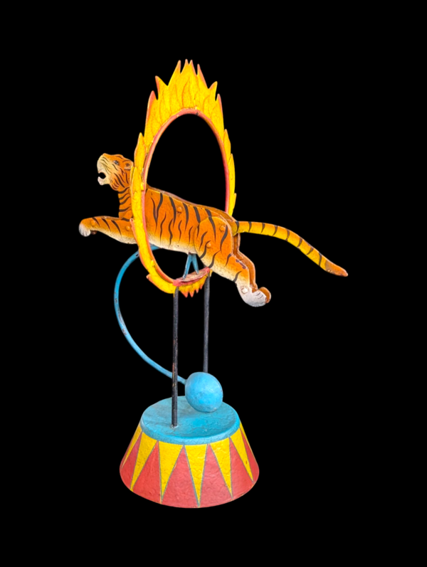 Vintage Mechanical Circus Tiger Toy – Hand-Painted Leaping Tiger - Image 2