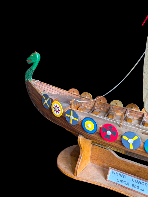 Large Handcrafted Viking Longship Model on Stand – Circa 900 AD Replica - Image 4