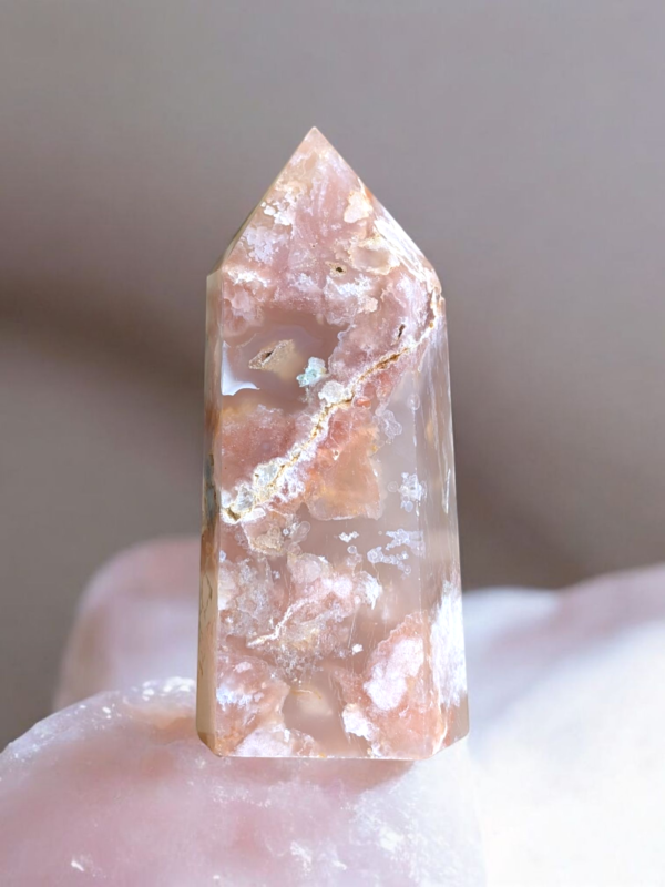 Polished Flower Agate Tower with Natural Crystal Formations - Image 2