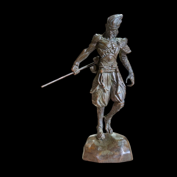 Striking Bronze Warrior Sculpture with Spear