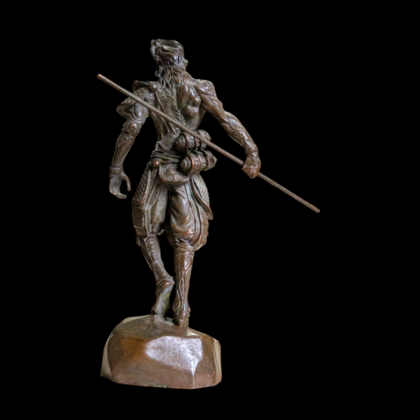 Striking Bronze Warrior Sculpture with Spear - Image 2