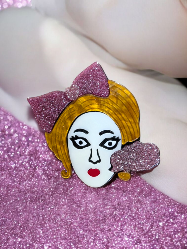 Lea Stein Style Lady Face Brooch - Image 3