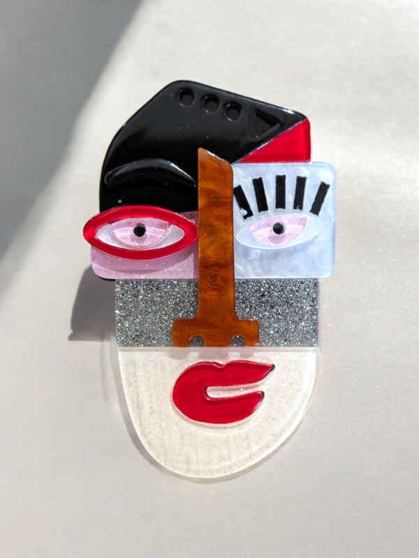 Lea Stein Style Picasso Face Brooch - Image 3