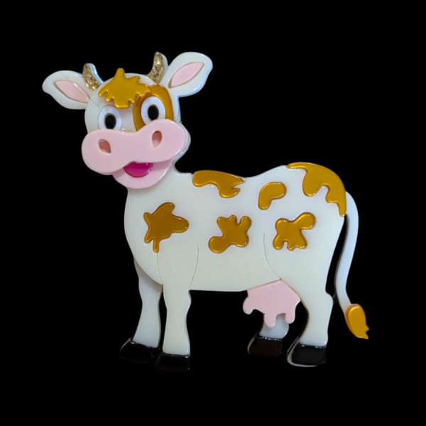 Lea Stein Style Cow Brooch