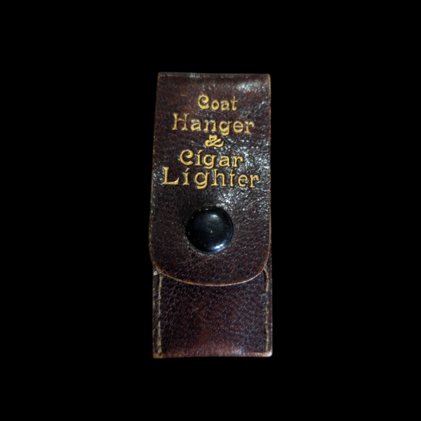 Vintage Leather "Coat Hanger & Cigar Lighter" Gag Gift Case - Match & Nail Inside