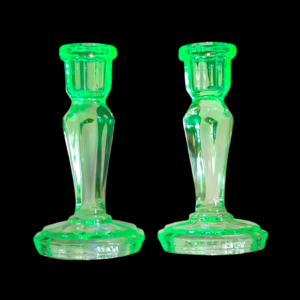 1930's Uranium Glass Candlestick Pair