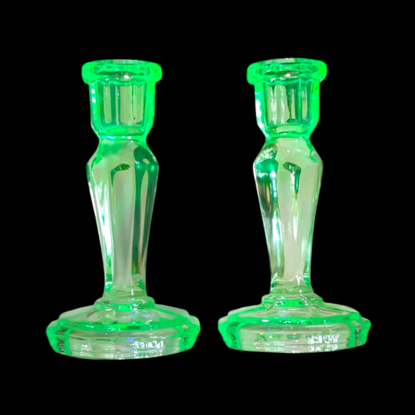1930's Uranium Glass Candlestick Pair
