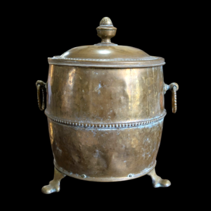Victorian Brass Coal Scuttle on Paw Feet with Acorn Finial Lid