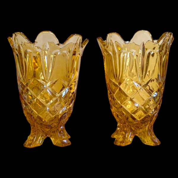Pair Of 1930's Amber Glass Vases