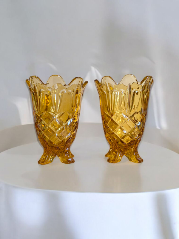 Pair Of 1930's Amber Glass Vases - Image 2