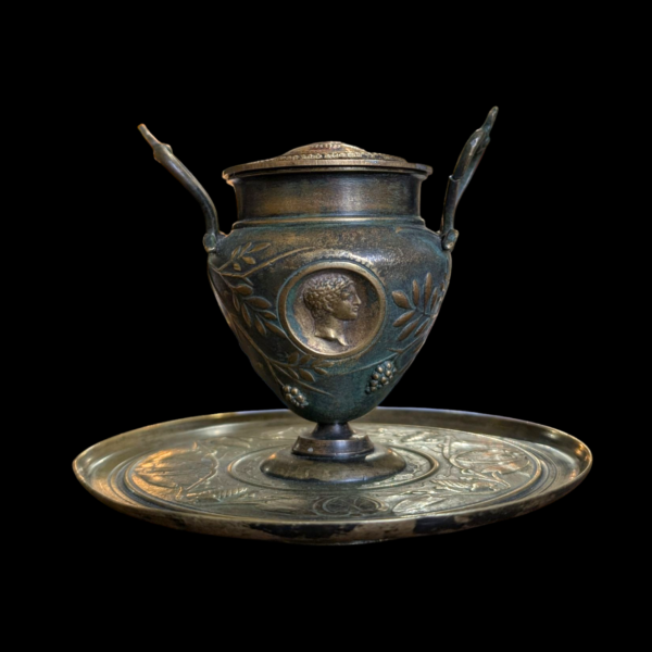 19th Century French Bronze Neoclassical Inkwell With Relief Medallions - Image 3