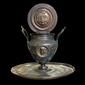 19th Century French Bronze Neoclassical Inkwell With Relief Medallions