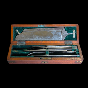 Mid-19th Century Military Field Amputation Set in Fitted Mahogany Campaign Box (Missing Saw Handle)