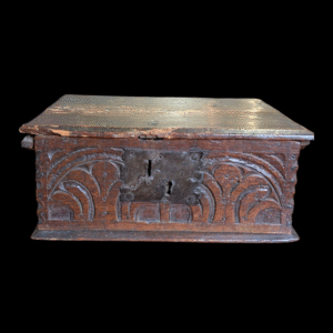 17th Century Carved Oak Document Box with Original Paper Lining