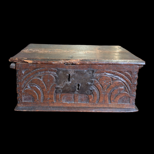 17th Century Carved Oak Document Box with Original Paper Lining