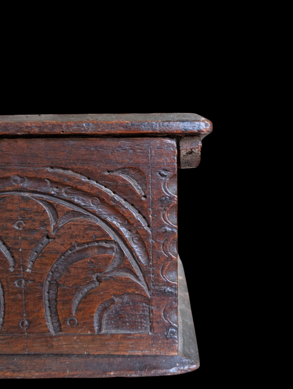 17th Century Carved Oak Document Box with Original Paper Lining - Image 3
