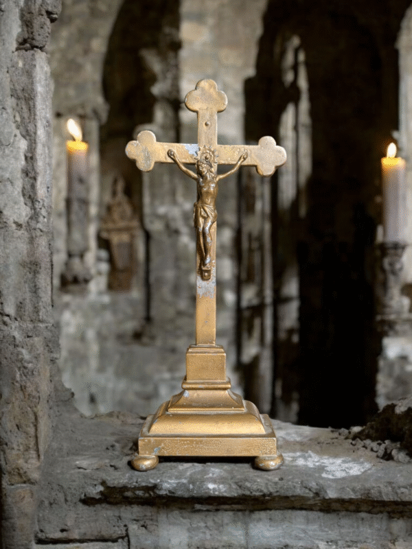 Antique Brass Crucifix - Image 3