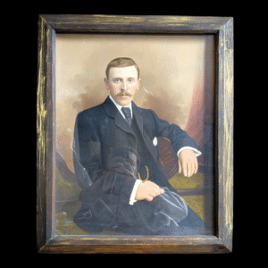 Antique Hand-Painted Portrait Photograph in Original Shadow Box Frame – Edwardian Gentleman