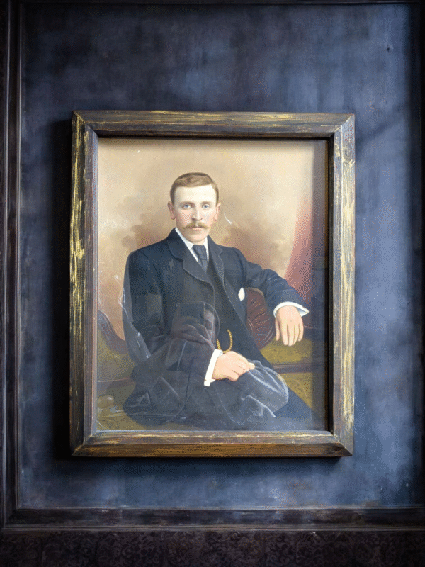 Antique Hand-Painted Portrait Photograph in Original Shadow Box Frame – Edwardian Gentleman - Image 2