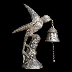 Heavy Silver Plated Bird Table Bell – Ornamental Call Bell With Chain Drop