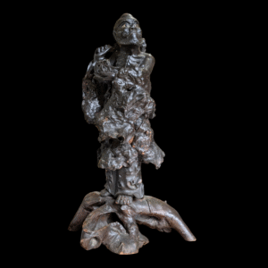Antique Chinese Hardwood Daoist Immortal Statue on Gnarled Root Base – Luohan Figure