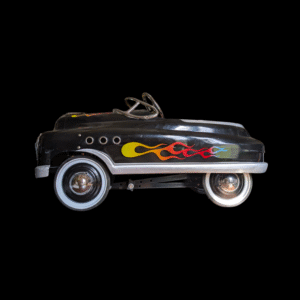 Vintage Black Hot Rod Pedal Car with Flame Decals – Retro Ride-On Toy