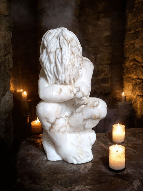 Hand-Carved Marble Sculpture of a Mourning Figure - Image 3