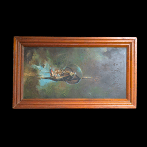 Framed Vintage Oil Painting of WWII Fighter Plane – Signed Aviation Artwork