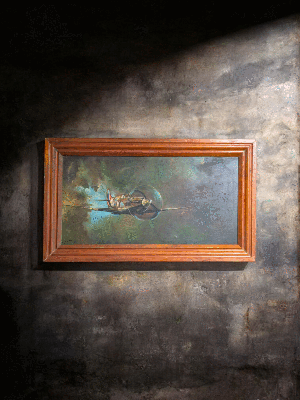 Framed Vintage Oil Painting of WWII Fighter Plane – Signed Aviation Artwork - Image 2