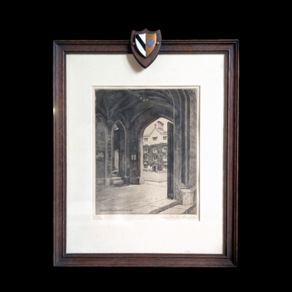 Framed Signed Architectural Etching – Entrance Trinity College, Cambridge by Gertrude Hayes