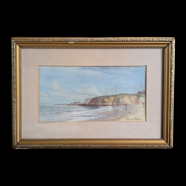 Original Watercolour by N. S. Boyce – The Trow Rocks, South Shields – Framed Coastal Scene Local Interest