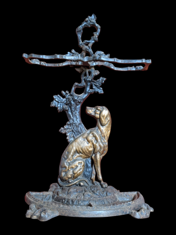 Antique Victorian Cast Iron Stick Stand with Dog and Oak Tree Motif - Image 2