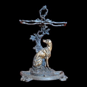 Antique Victorian Cast Iron Stick Stand with Dog and Oak Tree Motif