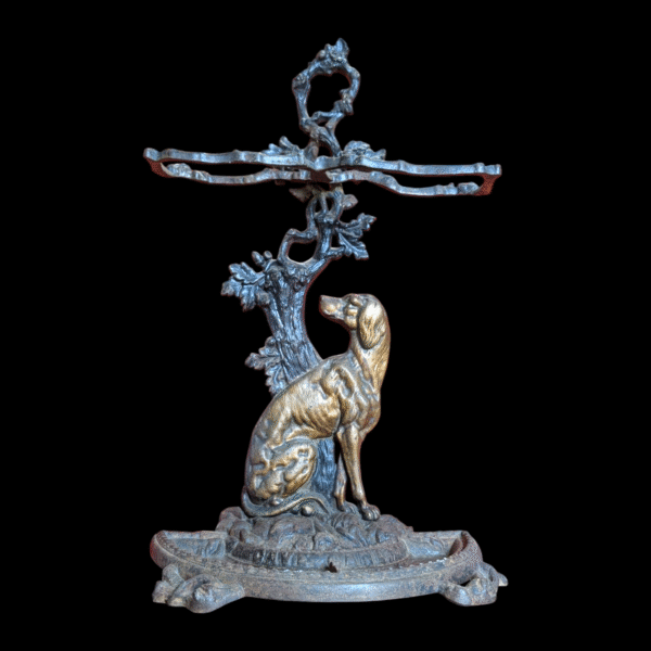 Antique Victorian Cast Iron Stick Stand with Dog and Oak Tree Motif