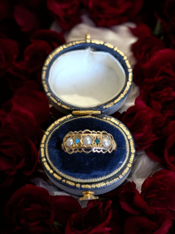 9ct Yellow Gold Pearl and Gemstone Ring – Elegant Vintage Style - Image 2
