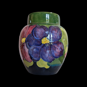 Large Moorcroft Clematis Pattern Ginger Jar with Lid – Hand-Painted Tube-Lined Pottery