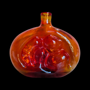 Mid-Century Orange Art Glass Vase – Sculptural Amberina-Style Form