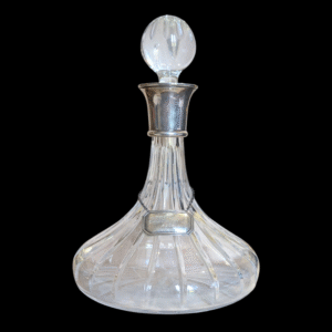Sterling Silver Mounted Cut Crystal Decanter With Silver Decanter Label