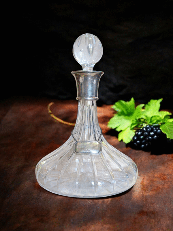 Sterling Silver Mounted Cut Crystal Decanter With Silver Decanter Label - Image 4