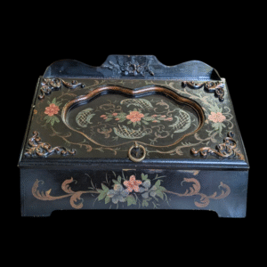 Antique Black Lacquered Hand-Painted Writing Slope – Floral & Basket Motif