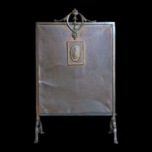 Arts & Crafts Hammered Copper Fire Screen with Heraldic Panel & Wrought Iron Details