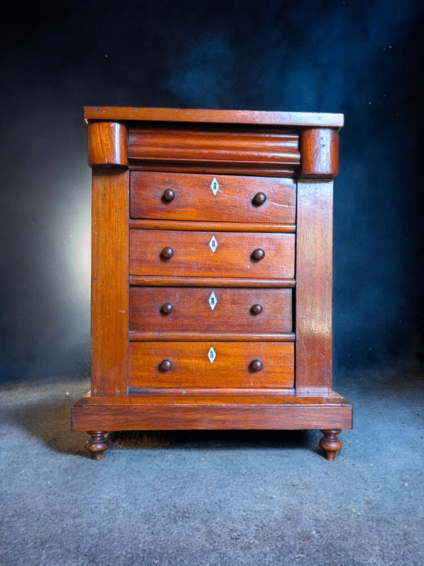 Victorian Panel-Backed Flame Mahogany Miniature Scotch Chest with Bone Inlay - Image 2