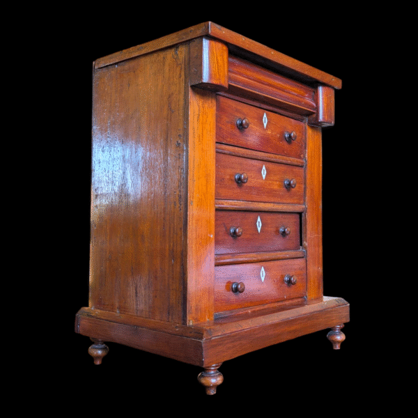 Victorian Panel-Backed Flame Mahogany Miniature Scotch Chest with Bone Inlay - Image 4