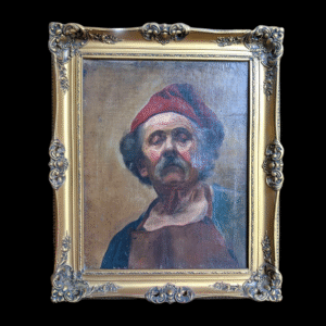Antique Belgian Oil Portrait Painting in Ornate Gilt Frame