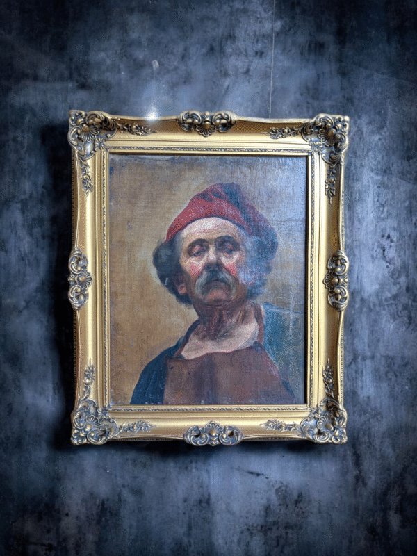 Antique Belgian Oil Portrait Painting in Ornate Gilt Frame - Image 2