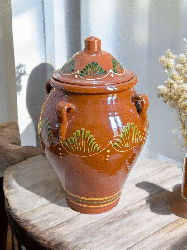 Vintage Hand-Glazed Terracotta Lidded Jar - Image 2
