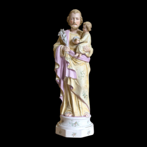 Large Antique Porcelain Statue of St Joseph with Christ Child – Hand-Painted Religious Icon