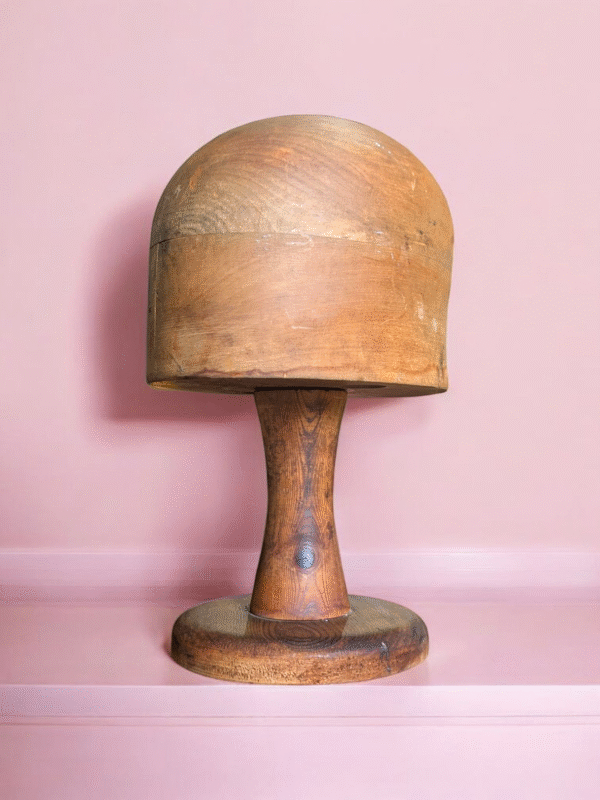 Antique Milliner’s Wooden Hat Block On Stand – Early 20th Century - Image 3