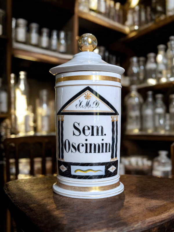 Original 19th Century Italian Apothecary Jar – “Sem. Oscimin” Faience Pharmacy Vessel - Image 3